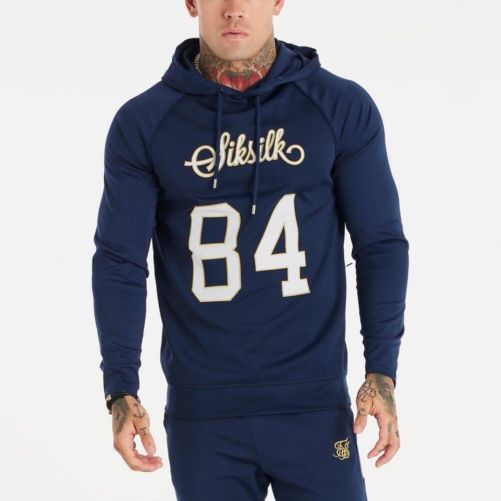 SikSilk overhead retro sports hoodie in navy Size L